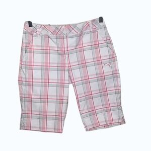 Puma Women’s Plaid Golf Shorts White Pink Gray Size S/M